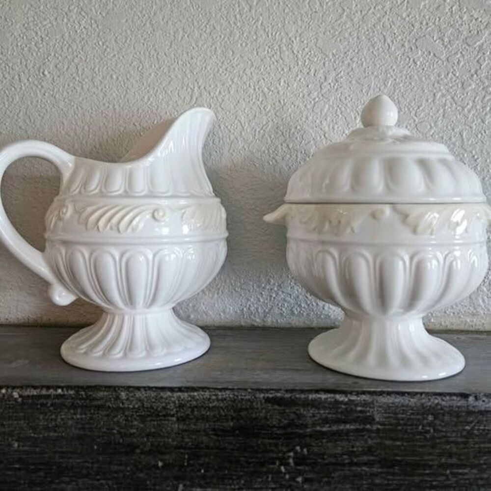 Vintage Lenox Butler’s Pantry Creamer & Sugar Bowl Set White Embossed Ceramic
